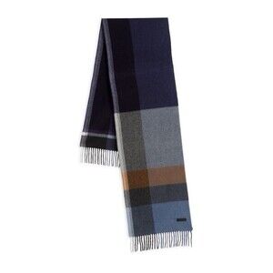 NEW Bruno Magli 100% Cashmere Mens Colorblock Fringe Scarf Blue & Grey
